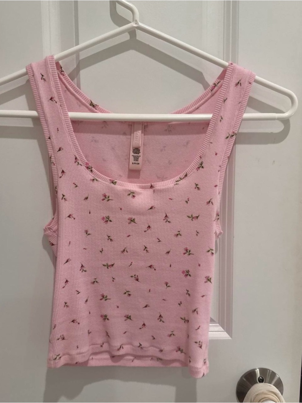 SKIMS Pink Floral Ribbed Tank